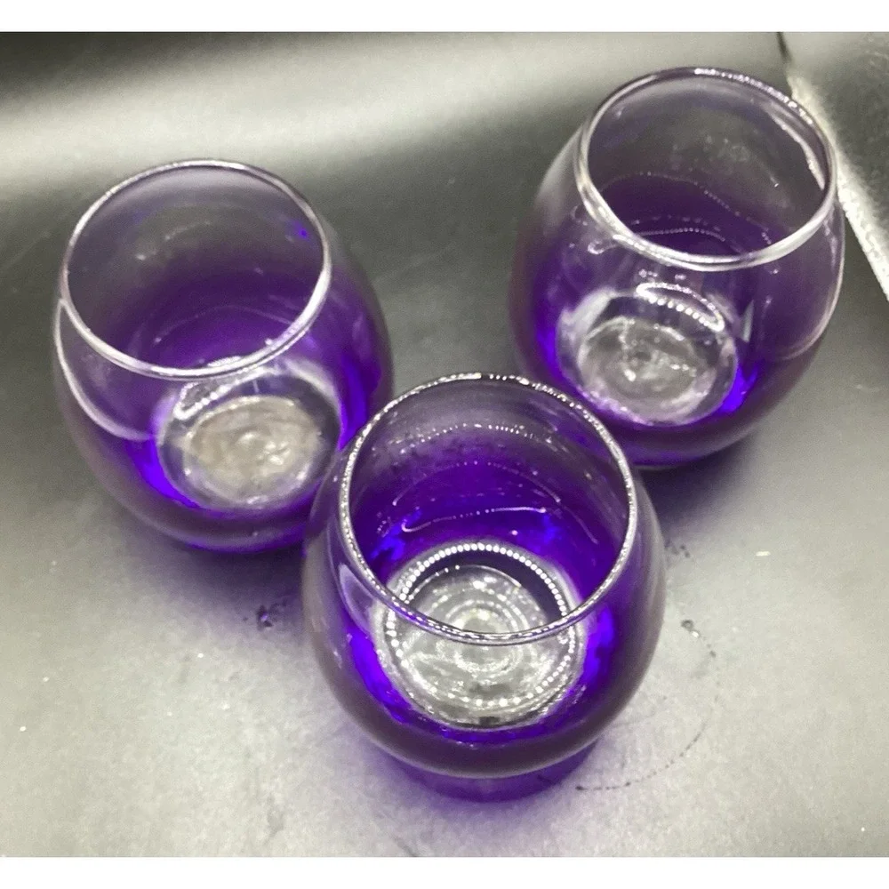 Set Of 3 VTG MCM Purple Glass Votive Tea Light Candle Holders‎ 3.5